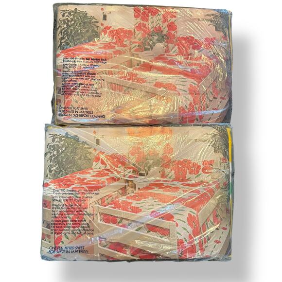 Vintage 70s Burlington full flat and fitted sheet NOS in package Yellow floral - Picture 3 of 6